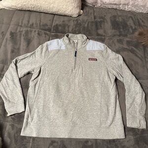 Vineyard Vines Shep Shirt Women Size Large, Grey With Blue And White Stripe